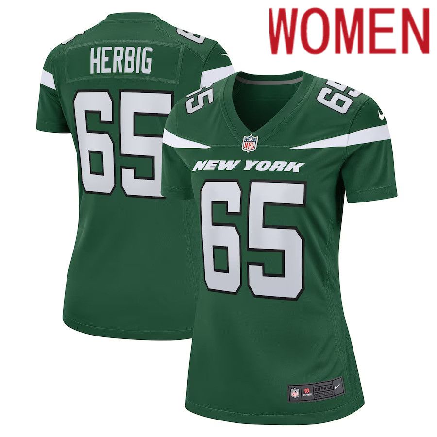 Women New York Jets #65 Nate Herbig Nike Gotham Green Game Player NFL Jersey
